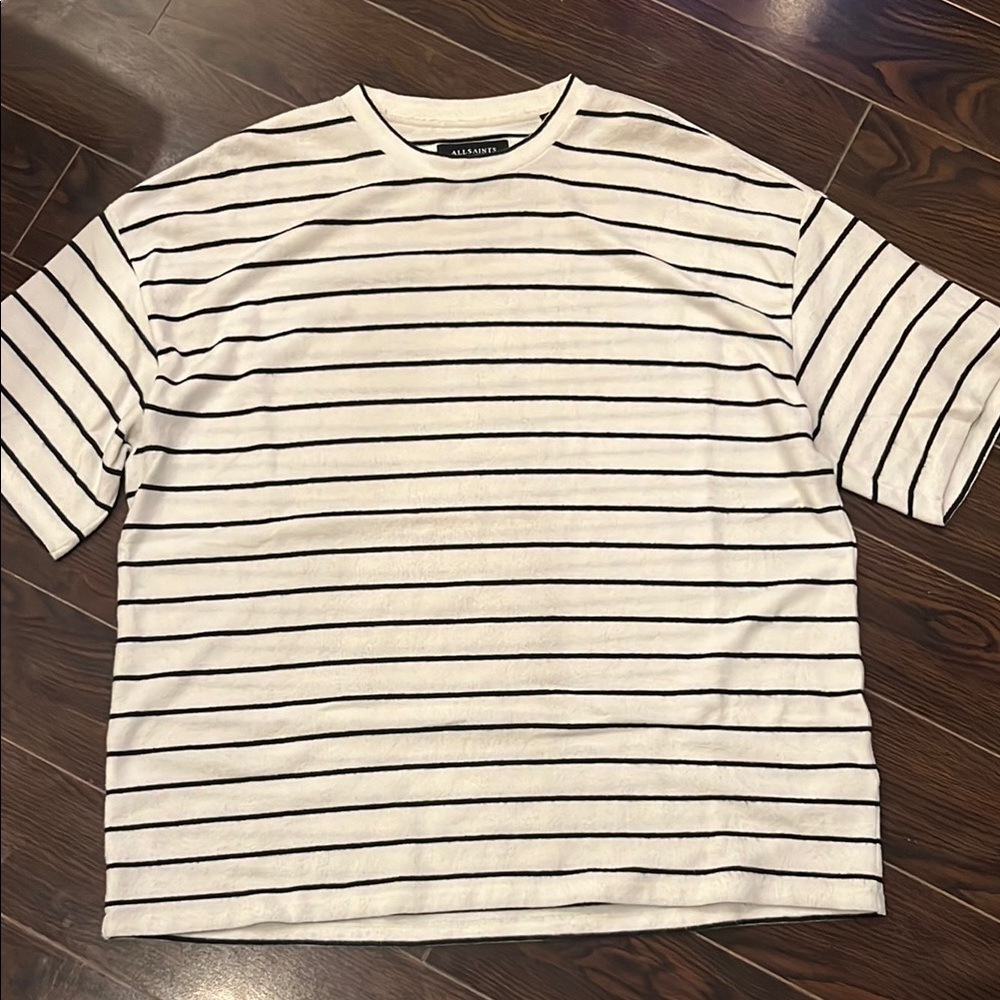 Allsaints White and Black Short Sleeve Tee Relaxed Fit